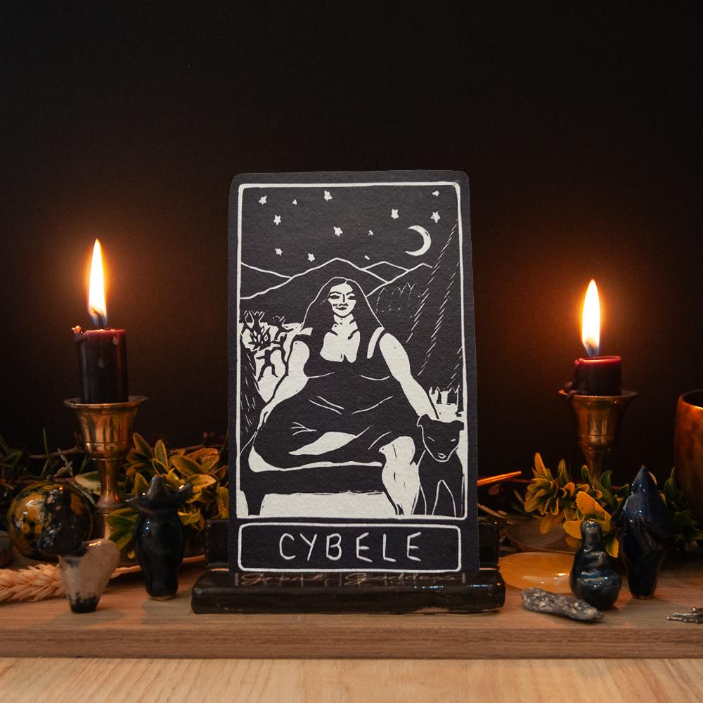 Cybele Goddess | oracle card with goddess guidance handmade linocut design.