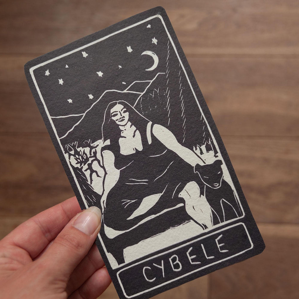 Cybele Goddess | oracle card with goddess guidance handmade linocut design.