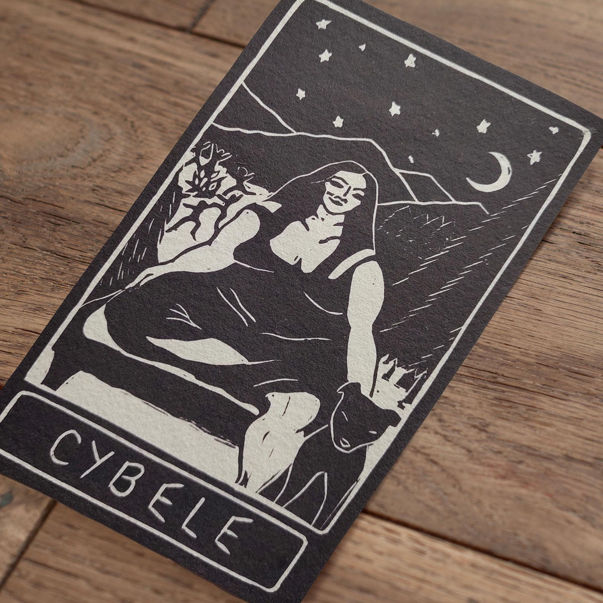 Cybele Goddess | oracle card with goddess guidance handmade linocut design.