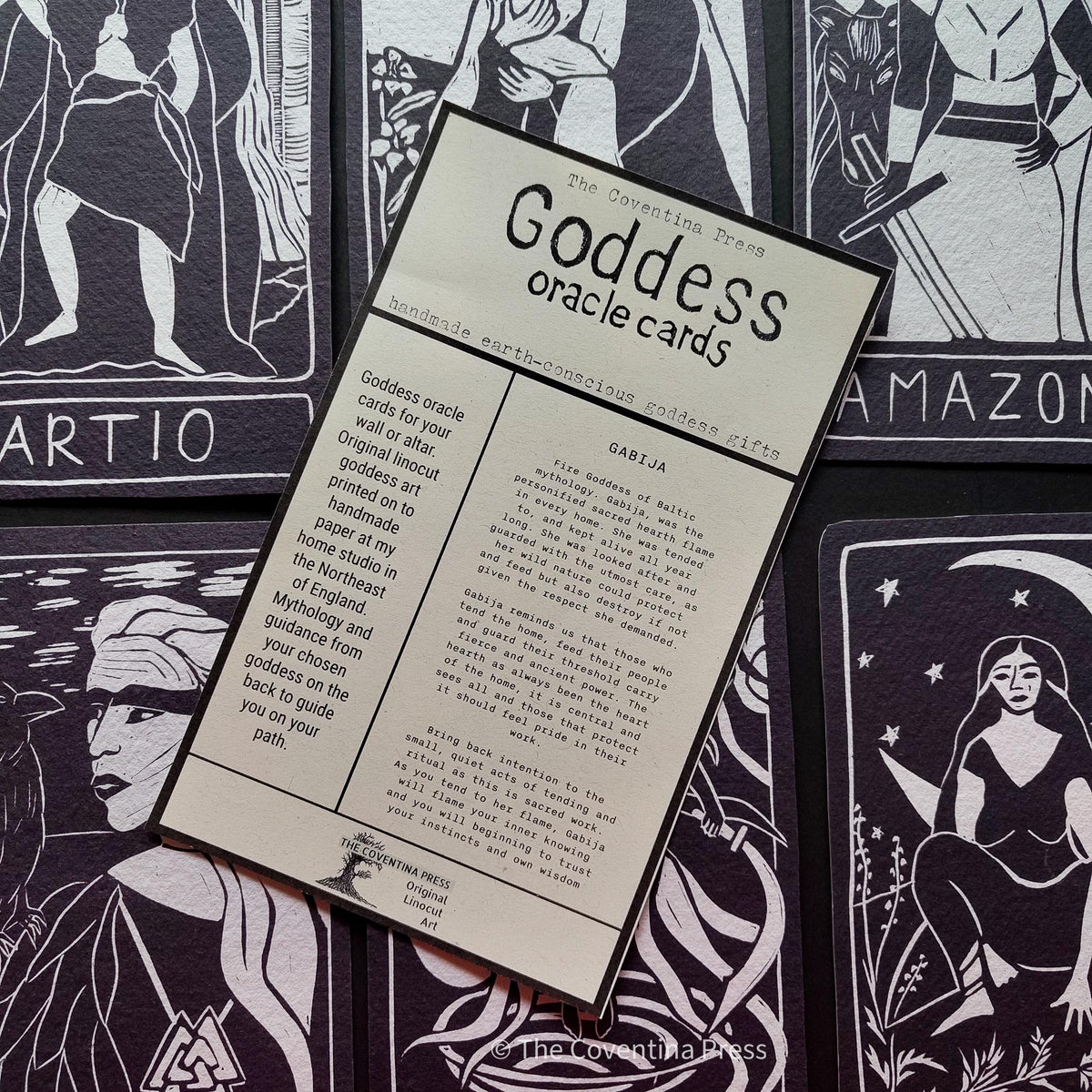 Gabija Goddess altar oracle card | Handmade, linocut design.