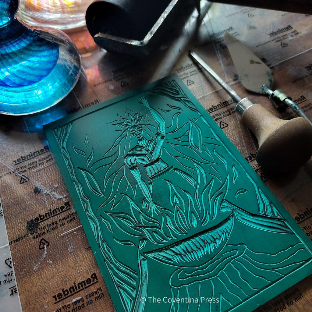 Gabija Goddess altar oracle card | Handmade, linocut design.