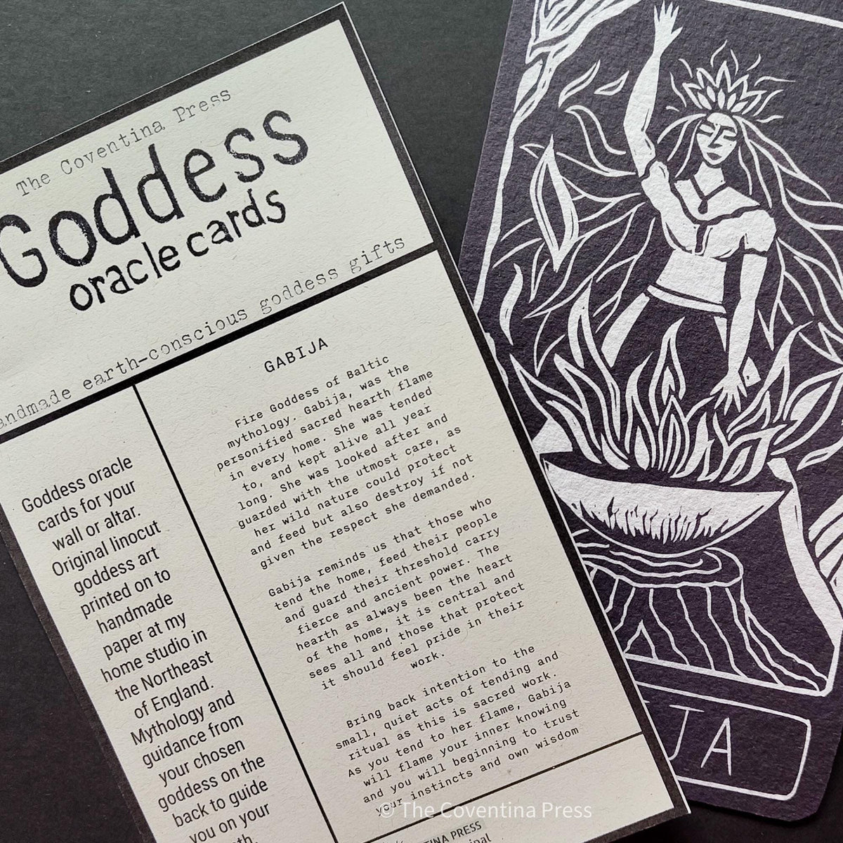Gabija Goddess altar oracle card | Handmade, linocut design.