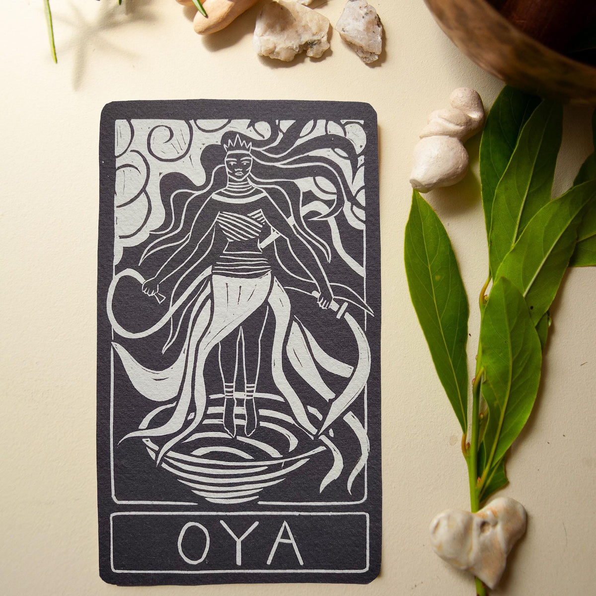 Oya Orisha Oracle Card | Linocut art design, Altar Card