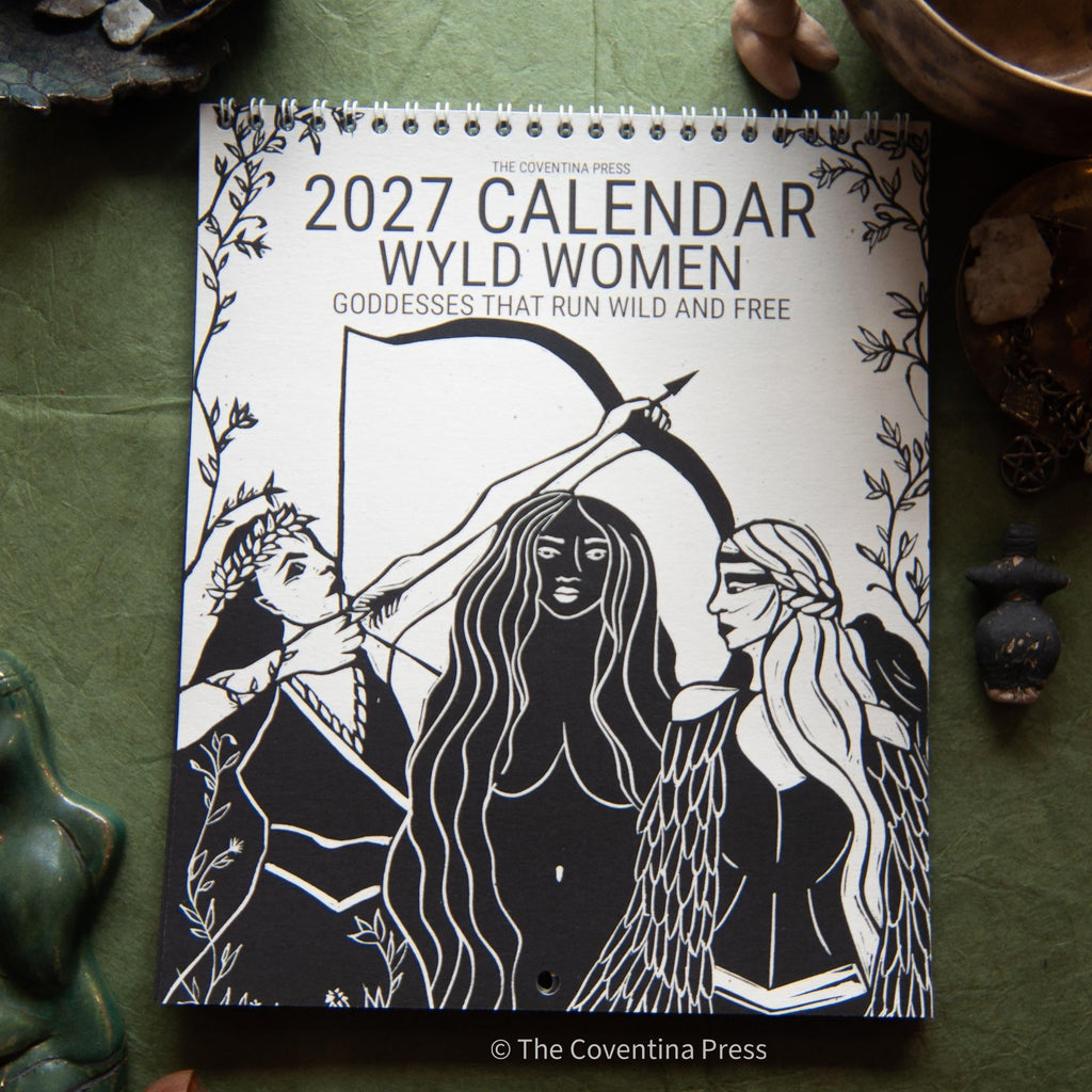 Wyld Women Calendar 2027, NEW RELEASE! - Original linocut art with goddess guidance and cut out oracle cards.