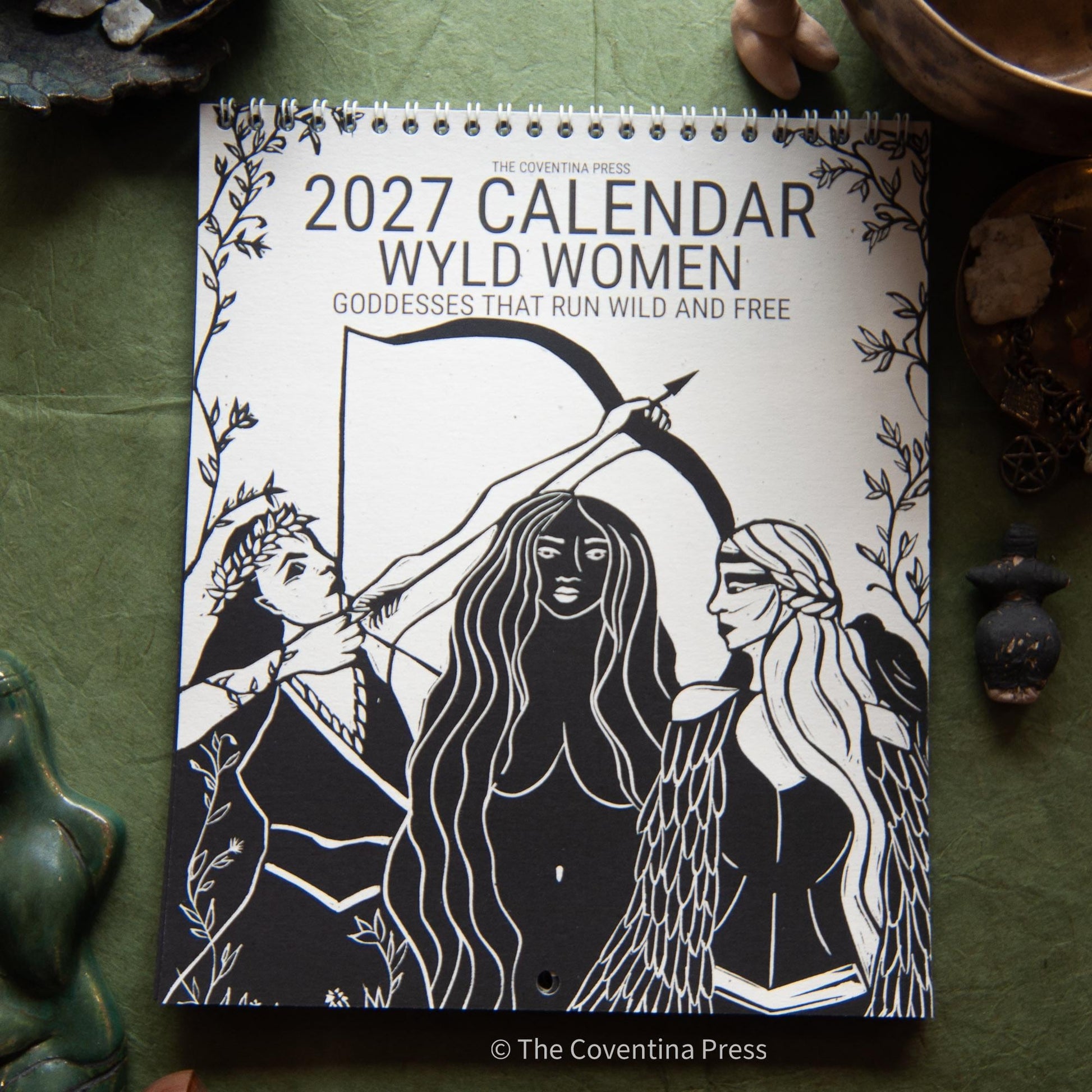 Wyld Women Calendar 2027, NEW RELEASE! - Original linocut art with goddess guidance and cut out oracle cards.