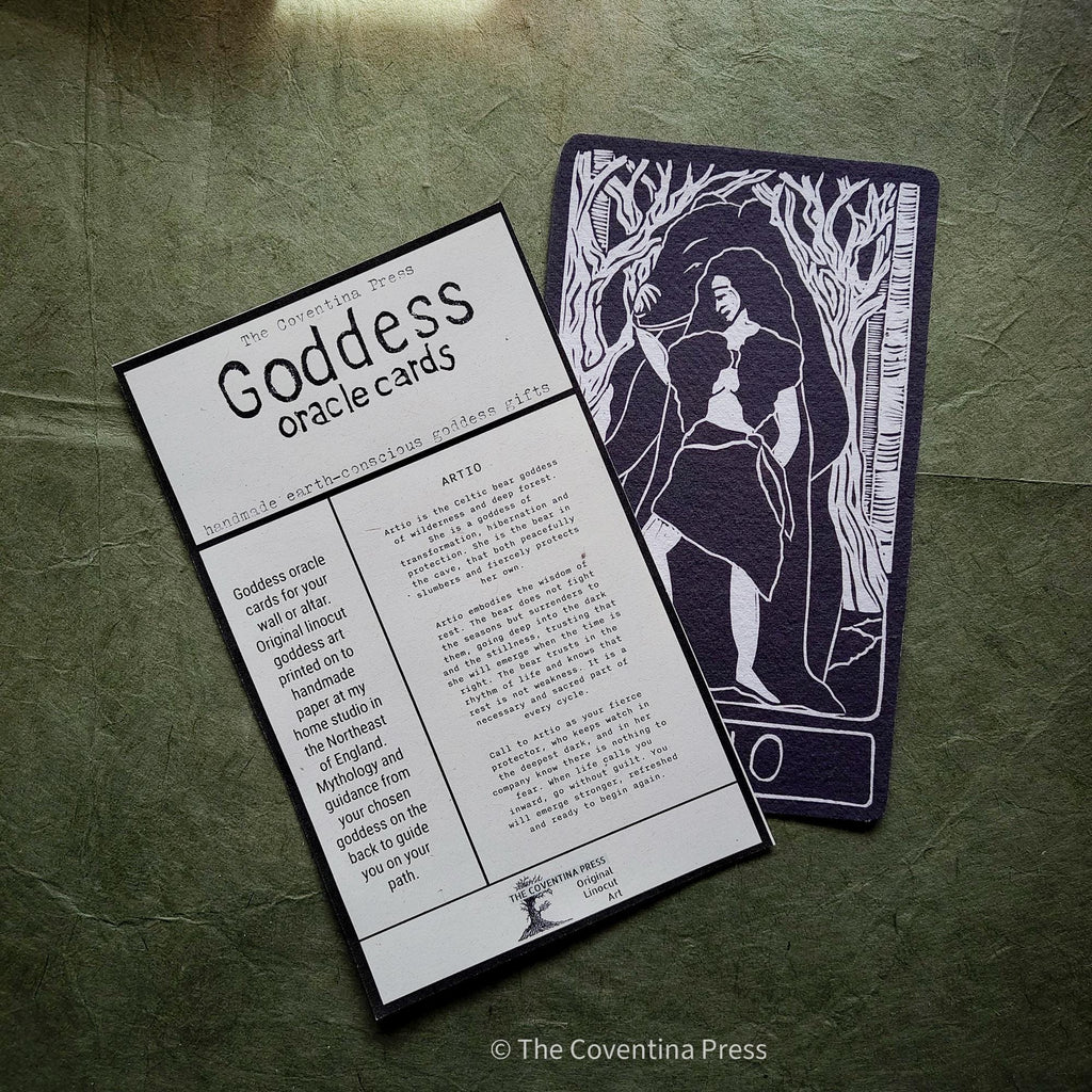 Artio Oracle card | Celtic Bear goddess. Goddess guidance, handmade linocut art