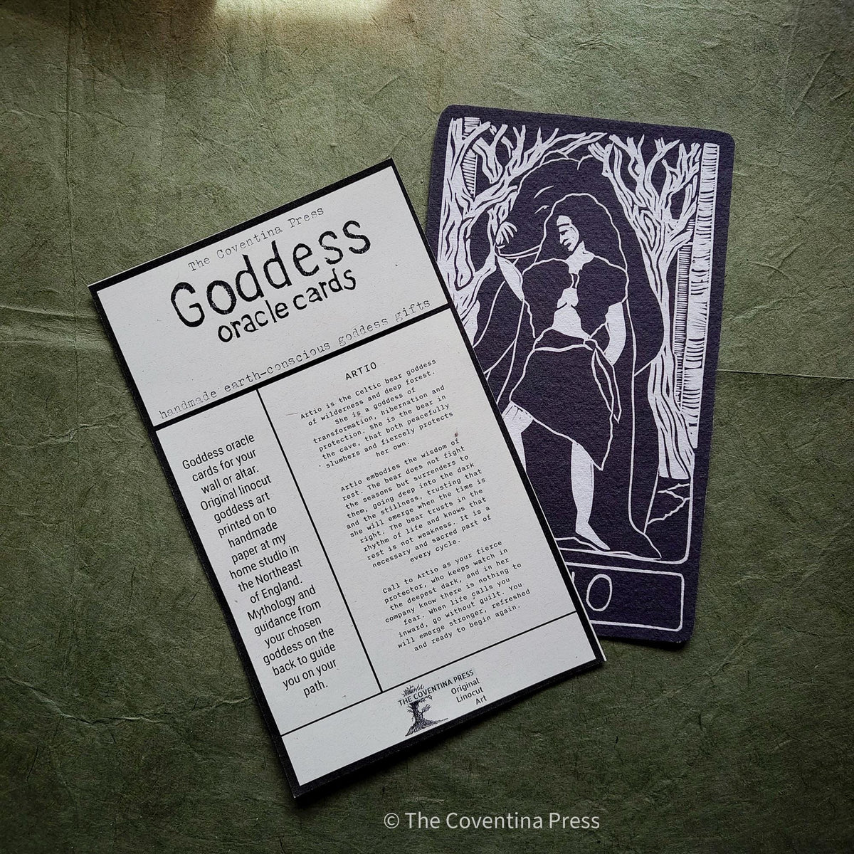 Artio Oracle card | Celtic Bear goddess. Goddess guidance, handmade linocut art