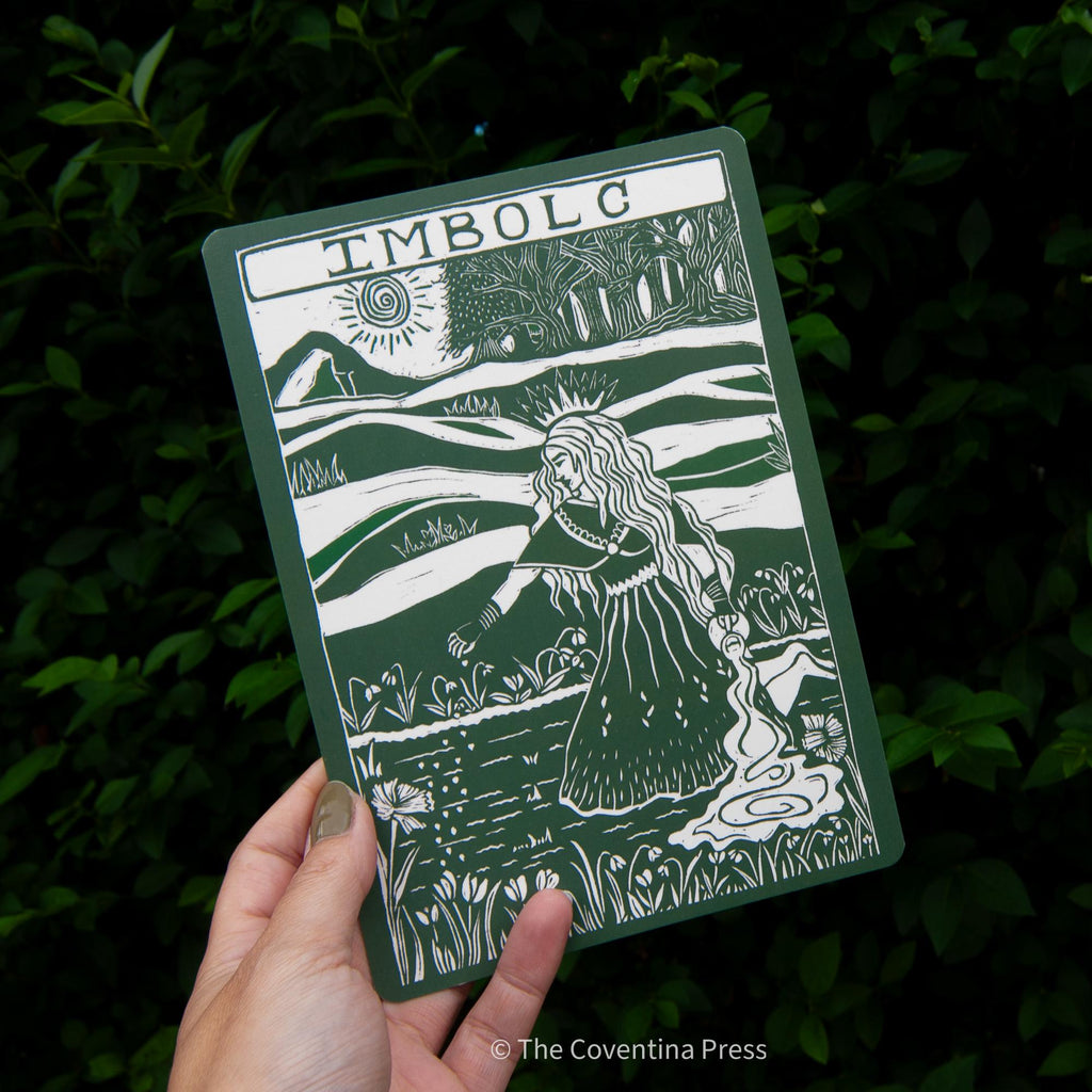 Celtic Goddess Wheel of the Year | 8 Sabbat Altar Cards | Linocut design