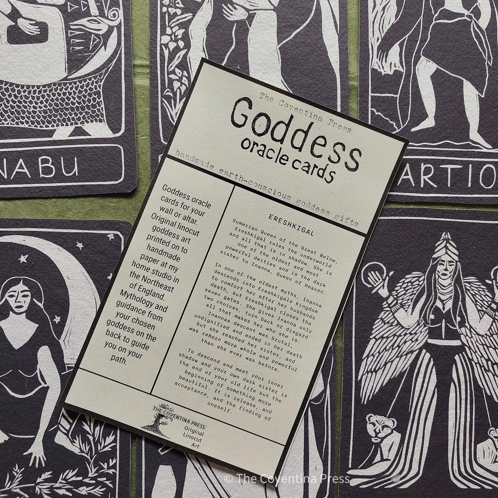 Ereshkigal Goddess | oracle card with goddess guidance handmade linocut design.