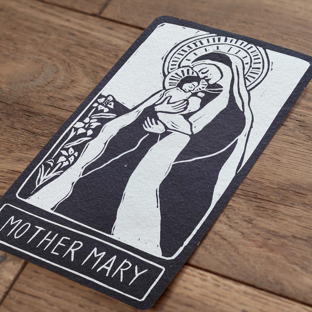 Mother Mary Oracle card | The Virgin Mary Goddess guidance, handmade linocut art