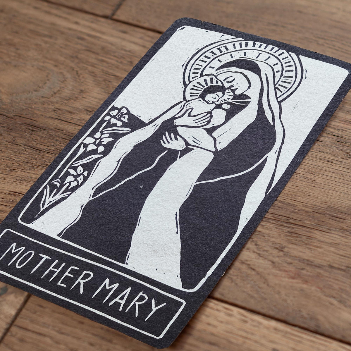 Mother Mary Oracle card | The Virgin Mary Goddess guidance, handmade linocut art