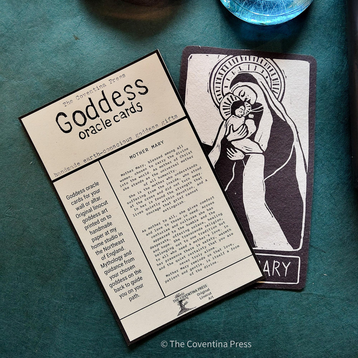 Mother Mary Oracle card | The Virgin Mary Goddess guidance, handmade linocut art