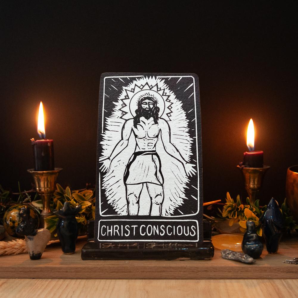 Christ Conscious Oracle card | Mythic altar cards. Deity guidance, handmade linocut art