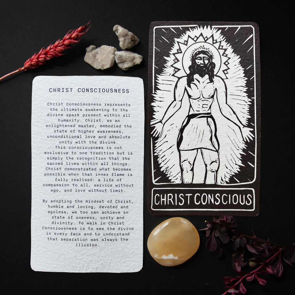 Christ Conscious Oracle card | Mythic altar cards. Deity guidance, handmade linocut art