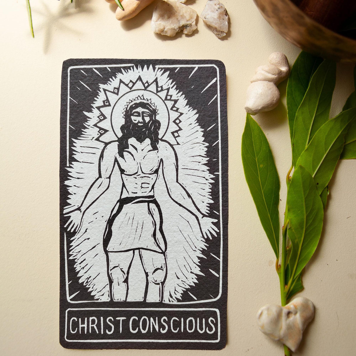 Christ Conscious Oracle card | Mythic altar cards. Deity guidance, handmade linocut art