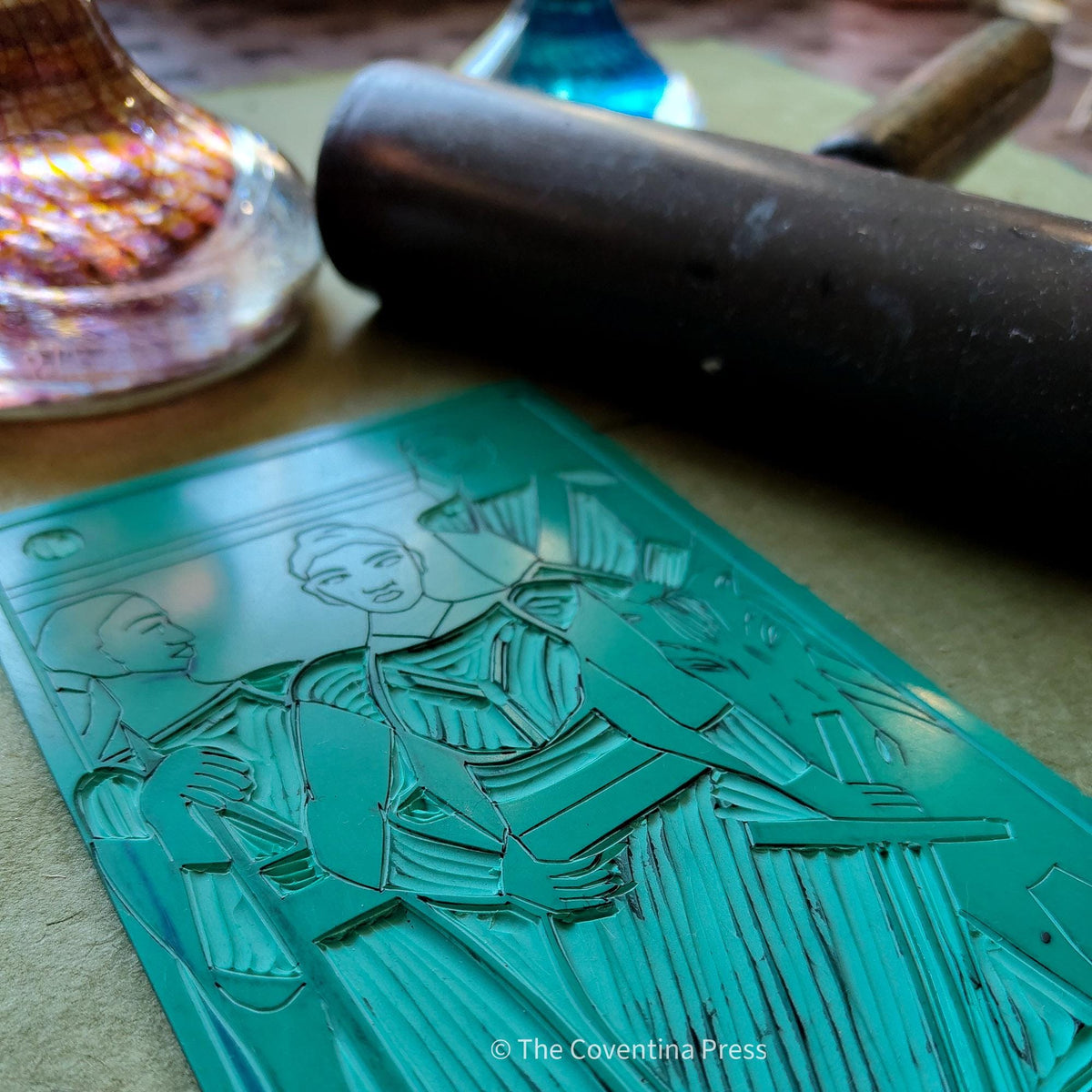 The Amazons oracle altar card | Greek mythology | Linocut design