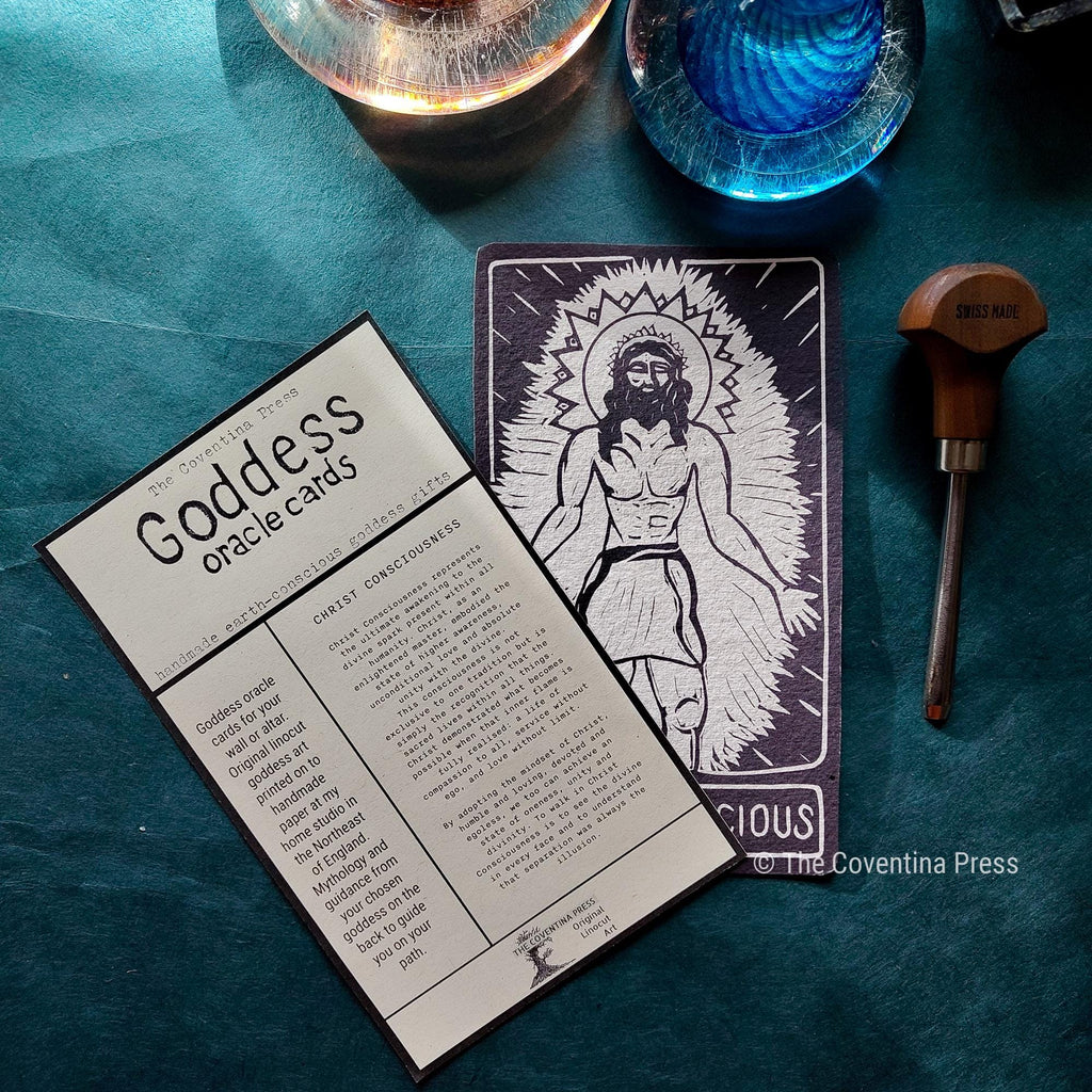Christ Conscious Oracle card | Mythic altar cards. Deity guidance, handmade linocut art