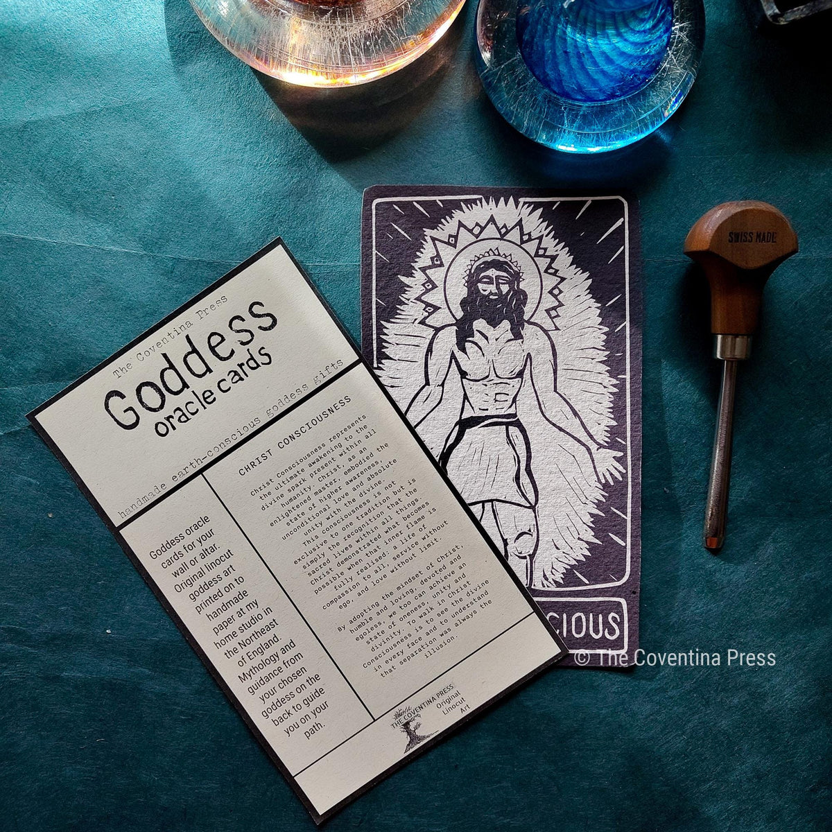 Christ Conscious Oracle card | Mythic altar cards. Deity guidance, handmade linocut art