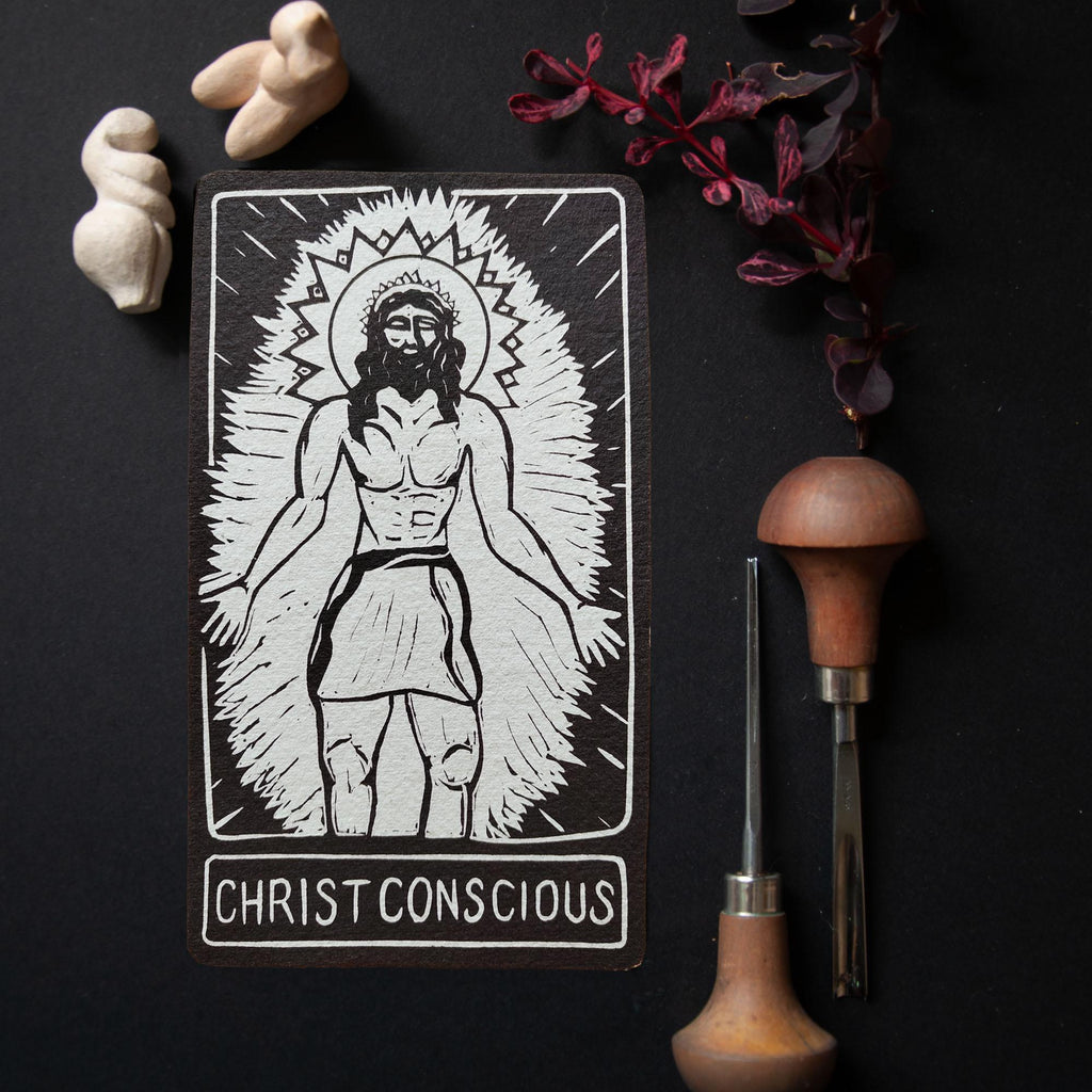 Christ Conscious Oracle card | Mythic altar cards. Deity guidance, handmade linocut art