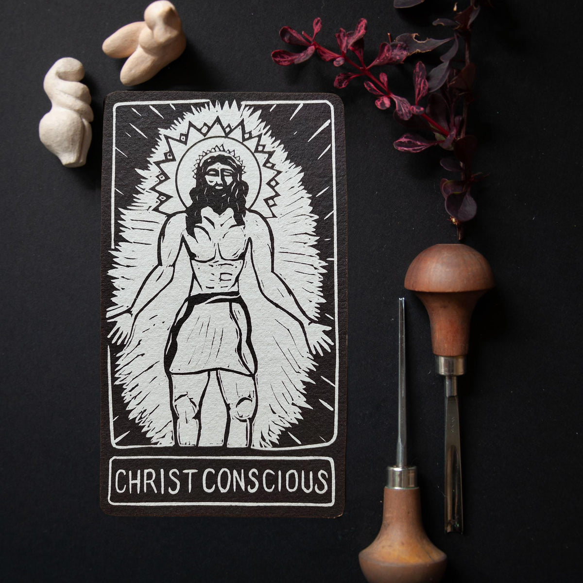 Christ Conscious Oracle card | Mythic altar cards. Deity guidance, handmade linocut art