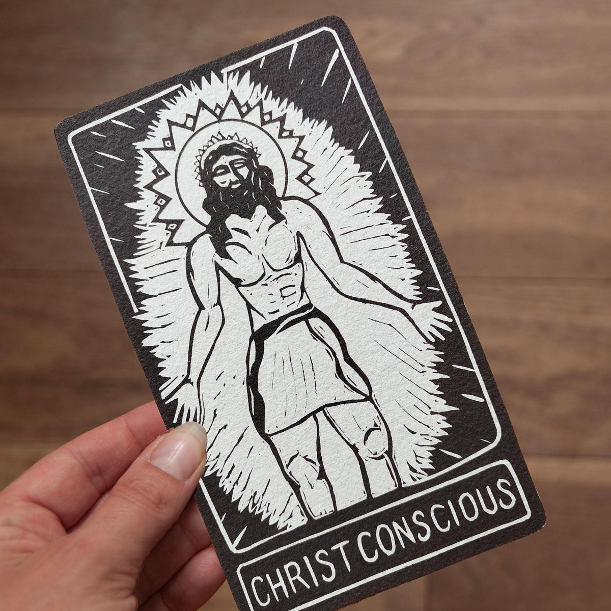 Christ Conscious Oracle card | Mythic altar cards. Deity guidance, handmade linocut art