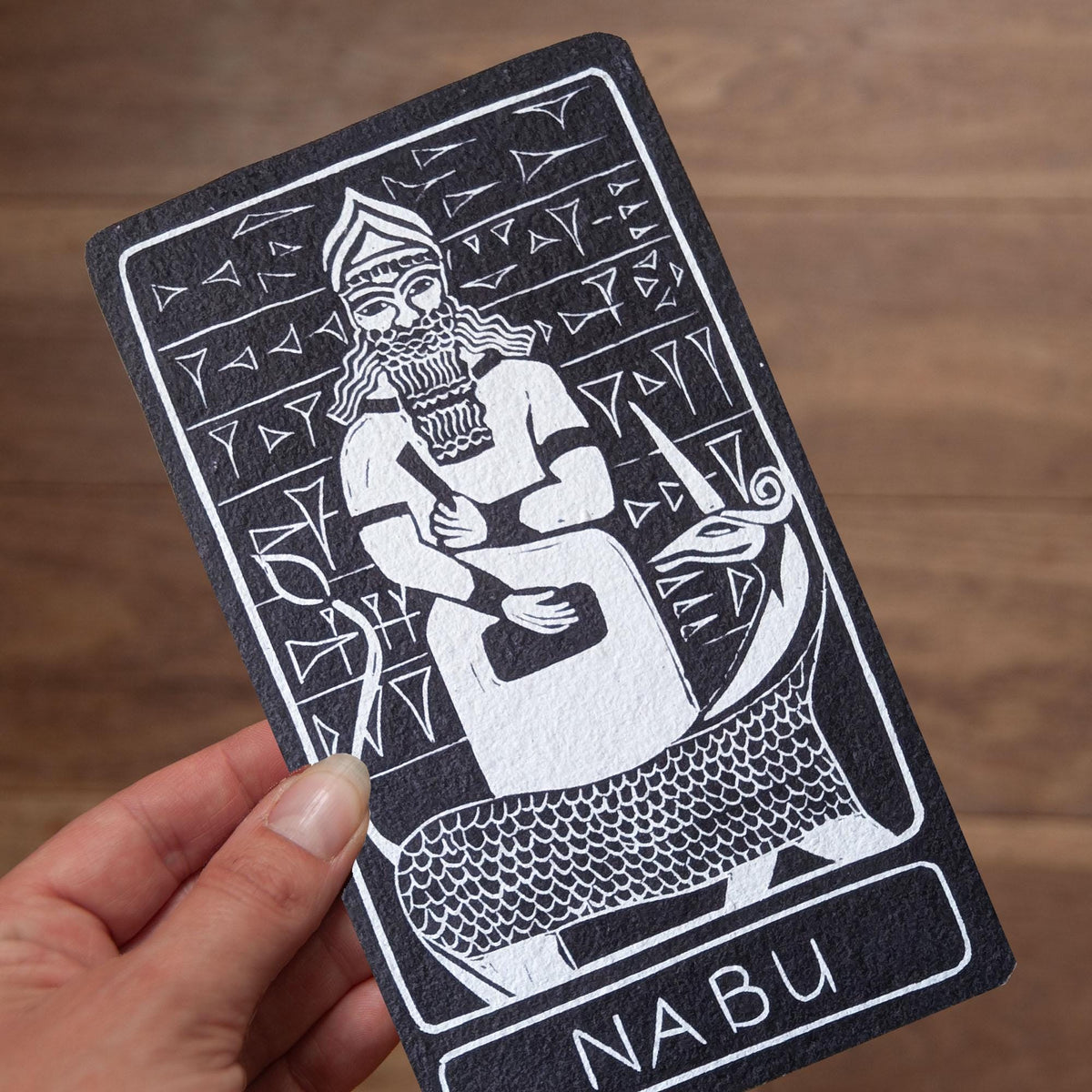 Nabu Oracle card | Mesopotamian Divine Scribe, Mythic handmade linocut art