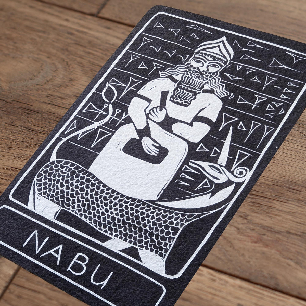 Nabu Oracle card | Mesopotamian Divine Scribe, Mythic handmade linocut art