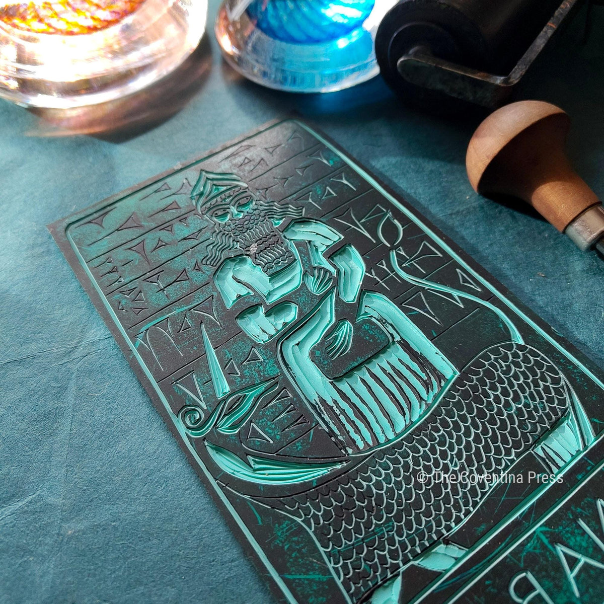 Nabu Oracle card | Mesopotamian Divine Scribe, Mythic handmade linocut art