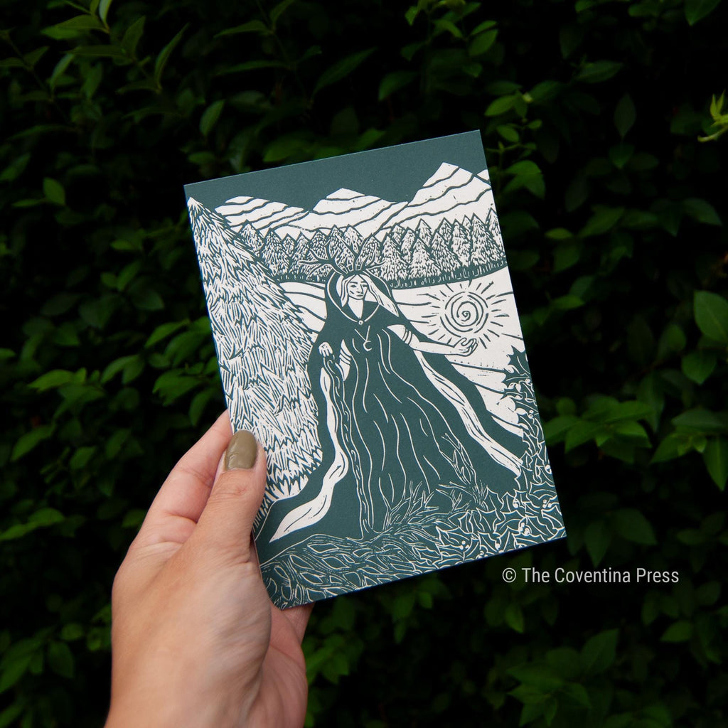 Winter Solstice Greeting Card | Wheel of the year | Linocut design