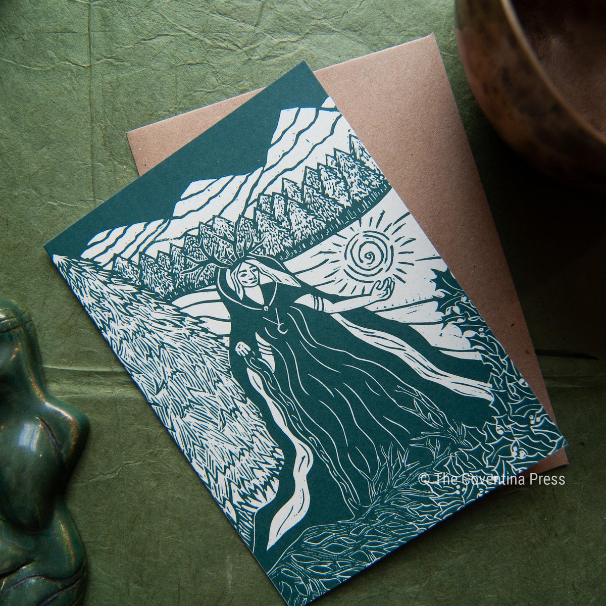 Winter Solstice Greeting Card | Wheel of the year | Linocut design