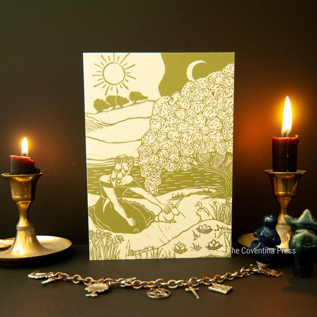Spring Equinox Greeting Card | Wheel of the year | Linocut design
