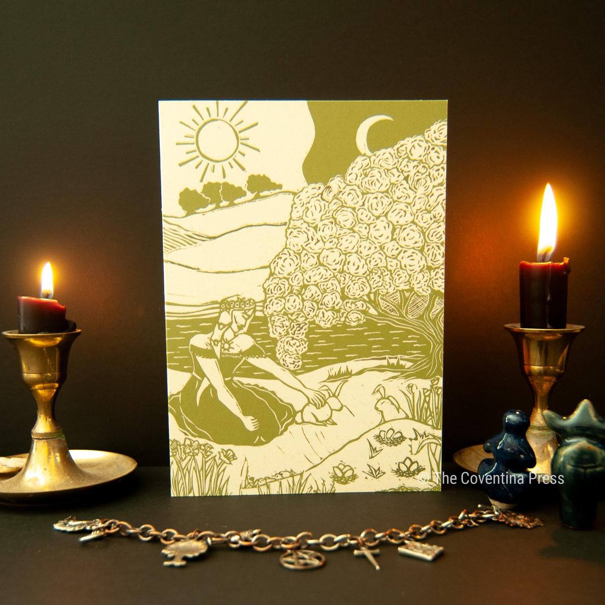 Spring Equinox Greeting Card | Wheel of the year | Linocut design
