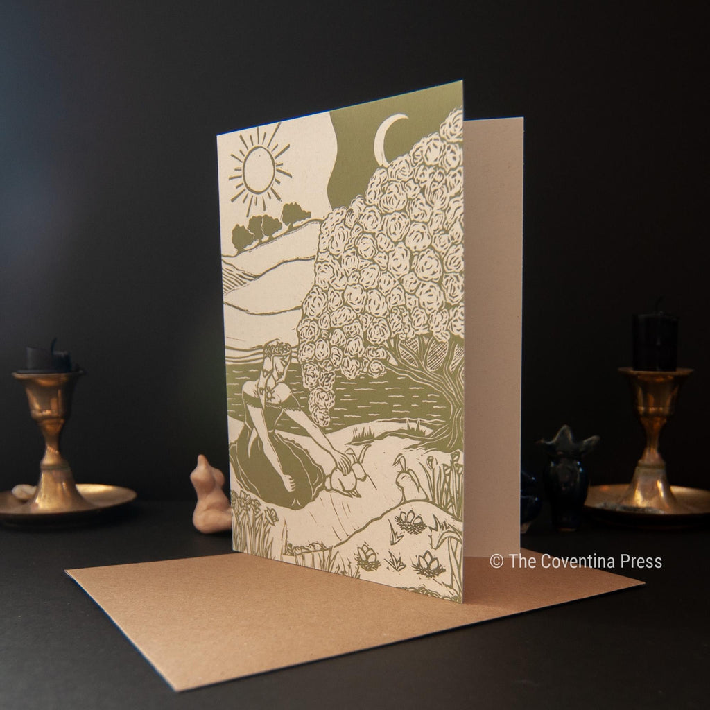 Spring Equinox Greeting Card | Wheel of the year | Linocut design