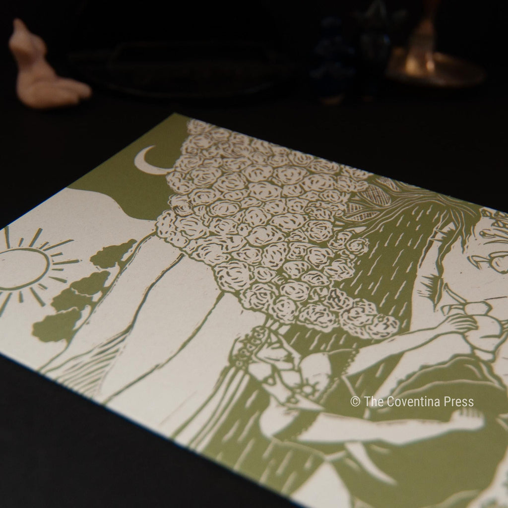 Spring Equinox Greeting Card | Wheel of the year | Linocut design