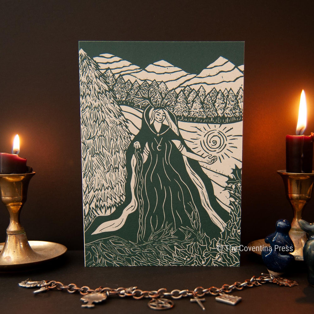Winter Solstice Greeting Card | Wheel of the year | Linocut design