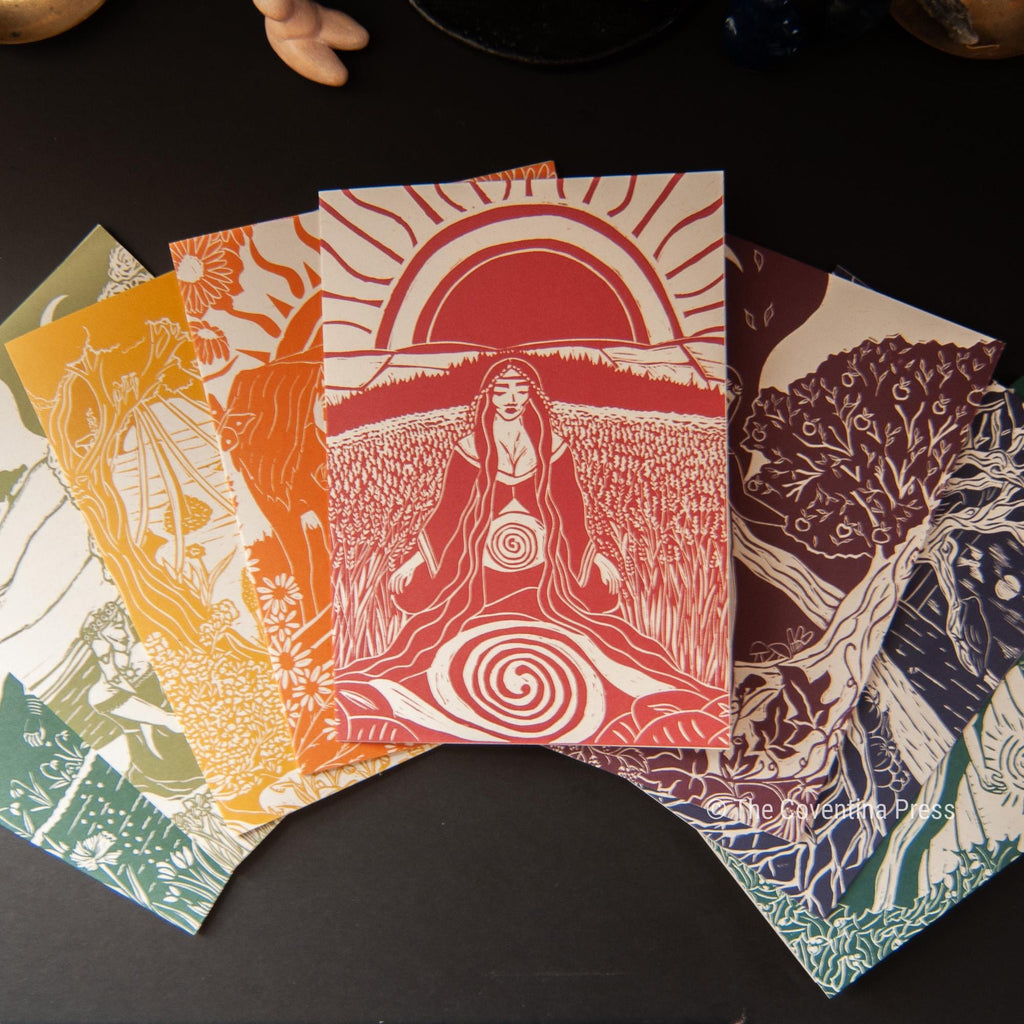 Winter Solstice Greeting Card | Wheel of the year | Linocut design