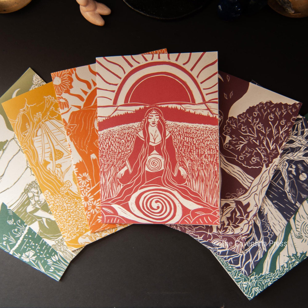 Winter Solstice Greeting Card | Wheel of the year | Linocut design
