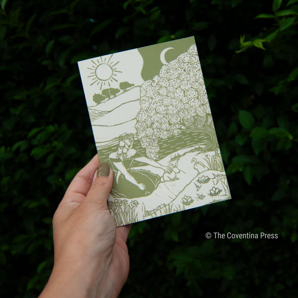 Spring Equinox Greeting Card | Wheel of the year | Linocut design