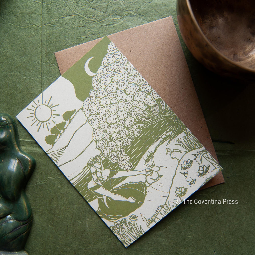 Spring Equinox Greeting Card | Wheel of the year | Linocut design
