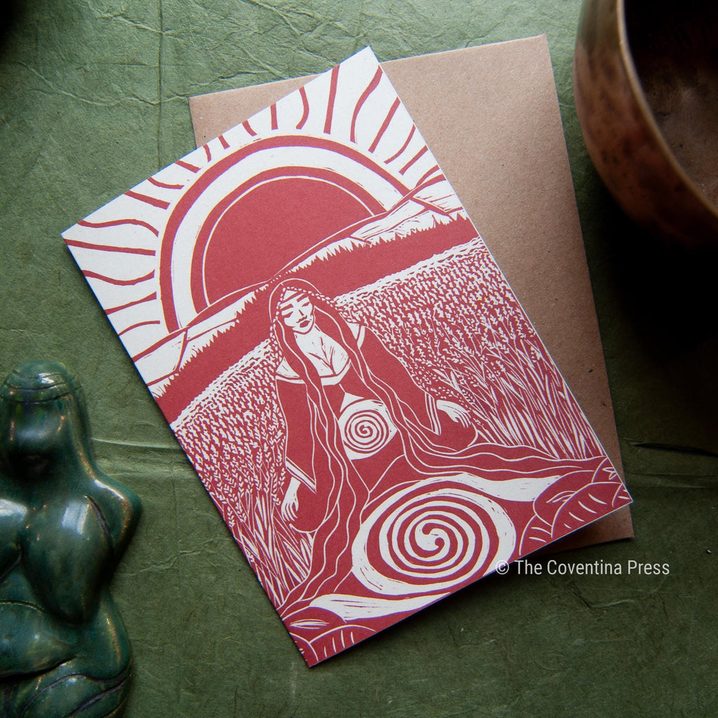 Lughnasadh Greeting Card | Wheel of the year | Linocut design