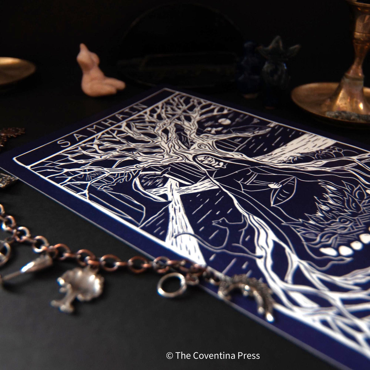 Samhain Altar Card | Wheel of the year | Linocut design