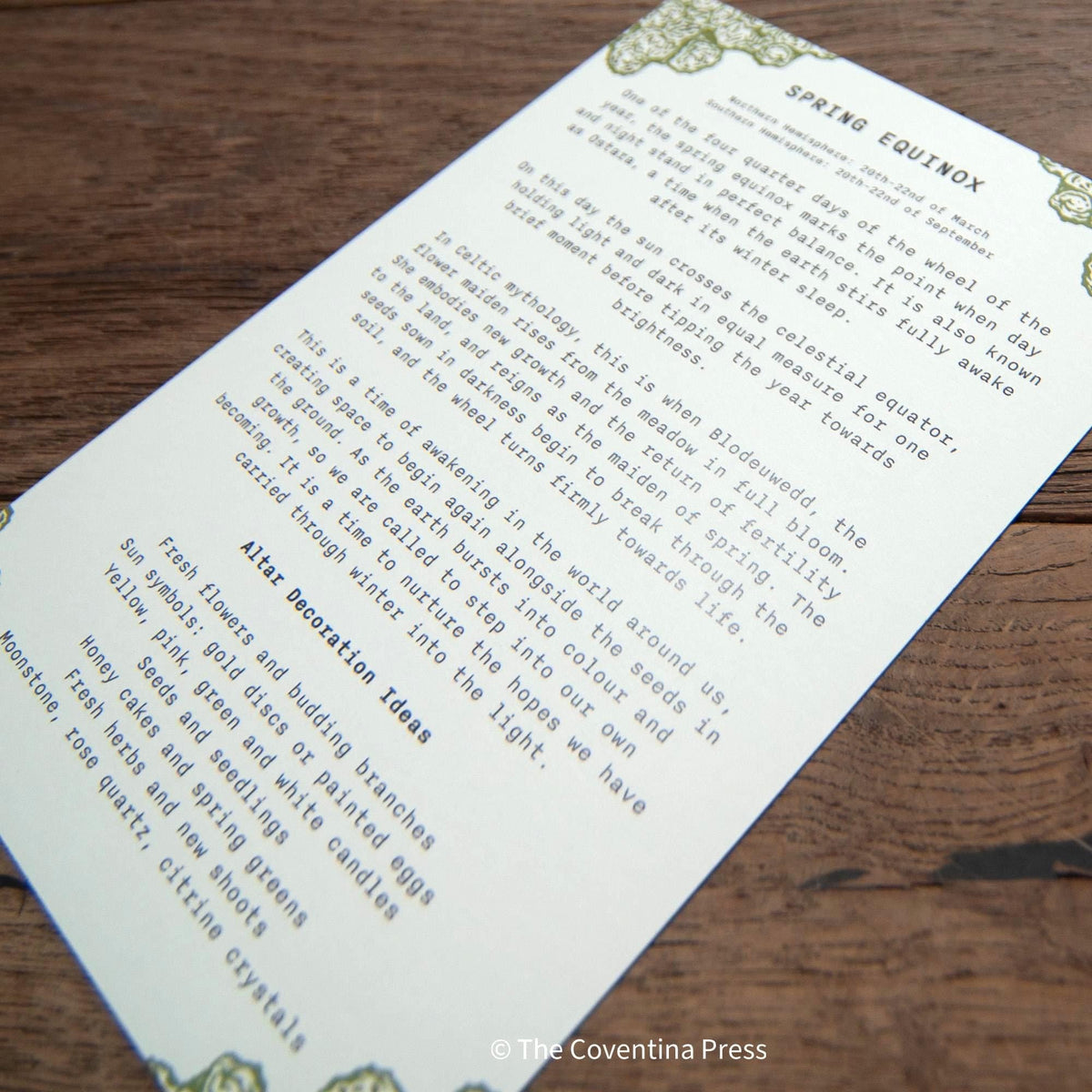 Spring Equinox Altar Card | Wheel of the year | Linocut design