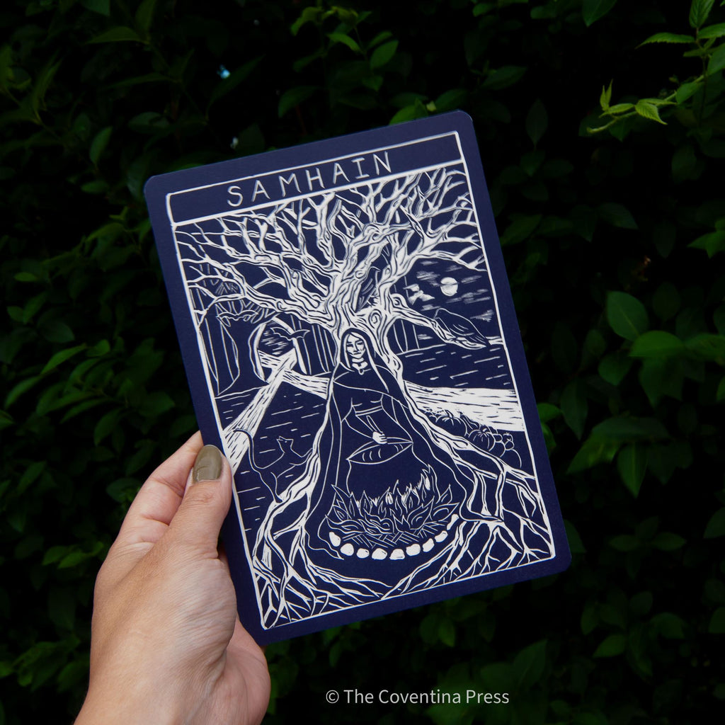 Samhain Altar Card | Wheel of the year | Linocut design