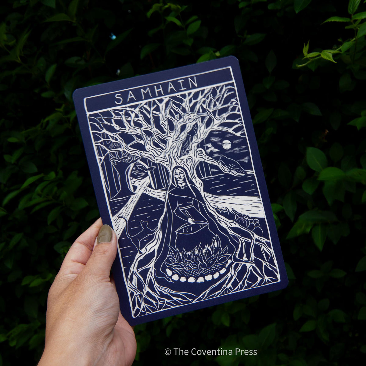 Samhain Altar Card | Wheel of the year | Linocut design