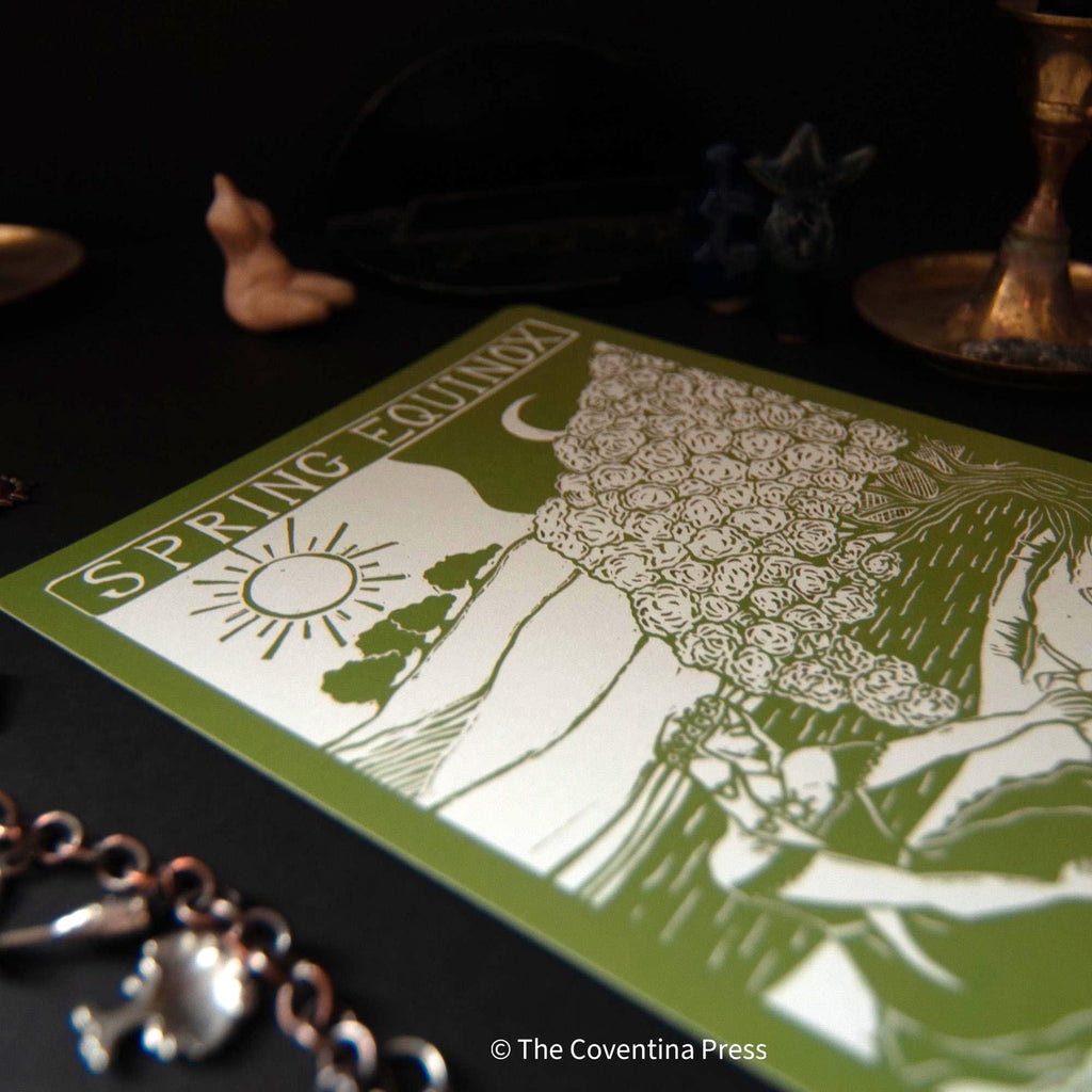 Spring Equinox Altar Card | Wheel of the year | Linocut design