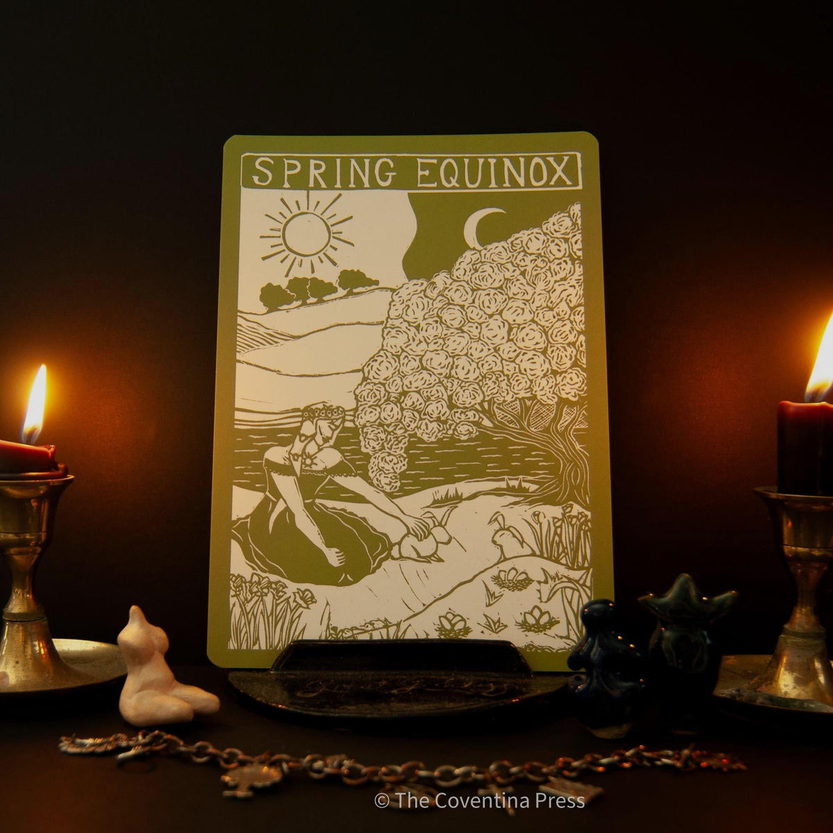 Spring Equinox Altar Card | Wheel of the year | Linocut design