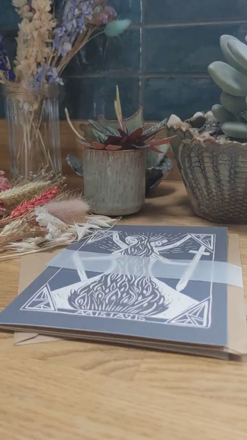 Greek Goddess Achelois Greeting card | linocut print , Recycled eco-friendly card.